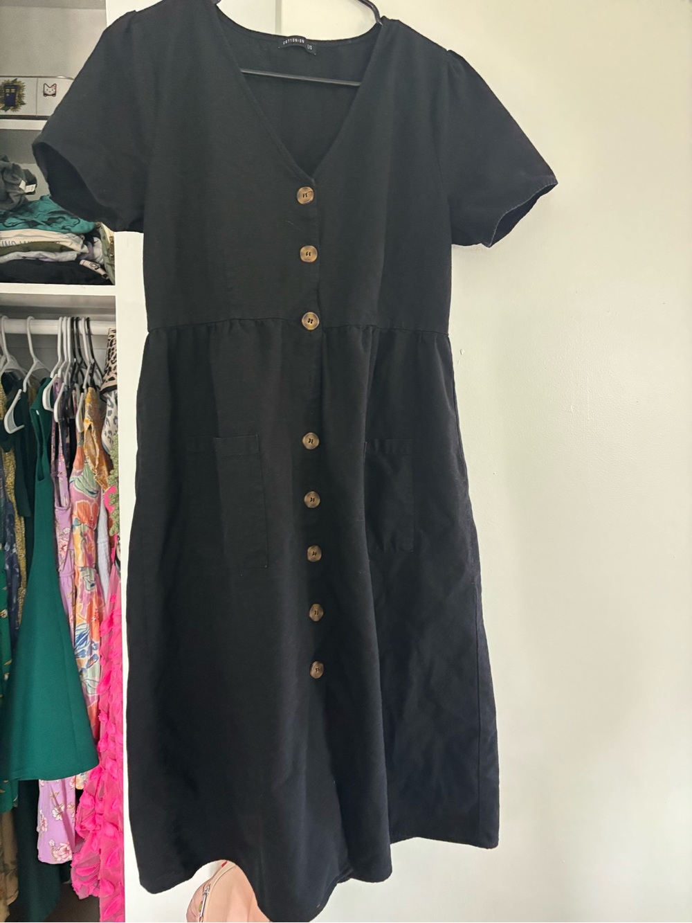 Cotton On Black Button-Front Midi Dress